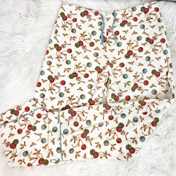 BEDHEAD OFF-WHITE WITH RED GREEN HOLIDAY ORNAMENTS TIE WAIST PJ BOTTOMS SZ M/L - Picture 1 of 5